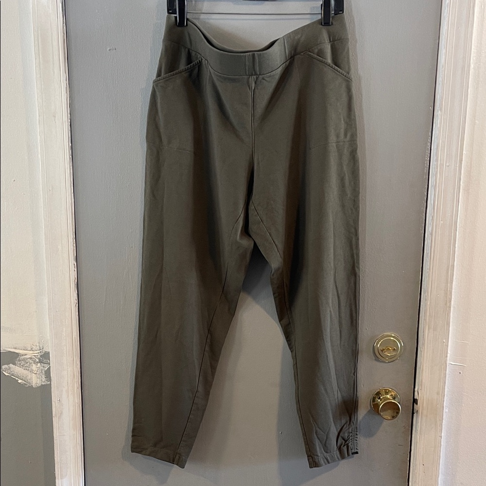 Pure Jill Pull On Lounge Pants Elastic Waist Pima‎ Cotton Olive Green Comfy L